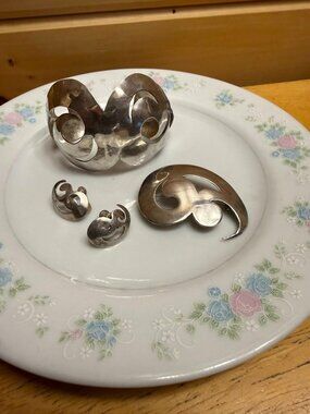 Vintage Matching Cuff, Earrings, and Brooch